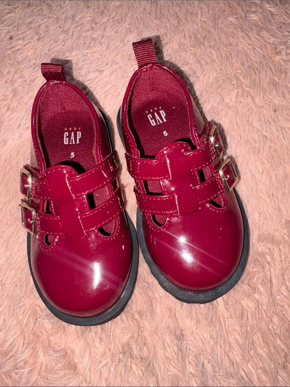 GAP Burgundy Patent Double-Buckle Mary Jane Shoes - Girls' Size 5